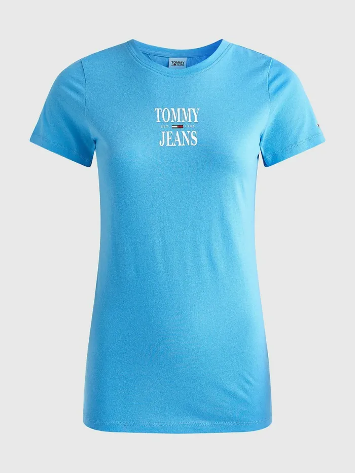 Tommy Hilfiger Essential Skinny Fit Logo TShirt Blue Crush Womens TShirts Popular