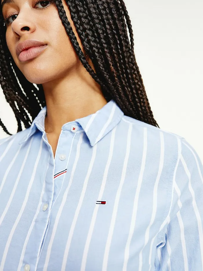 Tommy Hilfiger Essential Stripe Slim Fit Shirt WhiteModerate Blue Womens Shirts and Blouses Gift 4 You