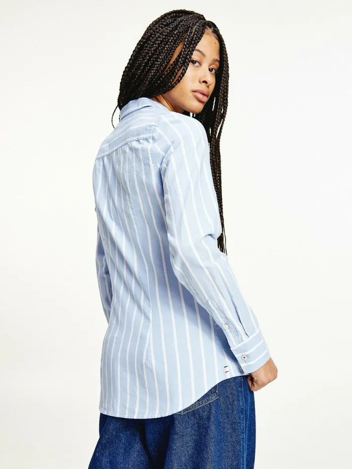 Tommy Hilfiger Essential Stripe Slim Fit Shirt WhiteModerate Blue Womens Shirts and Blouses Gift 4 You