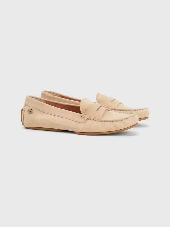Tommy Hilfiger Essential Suede Moccasins Sandrift Womens Flat Shoes Casaul