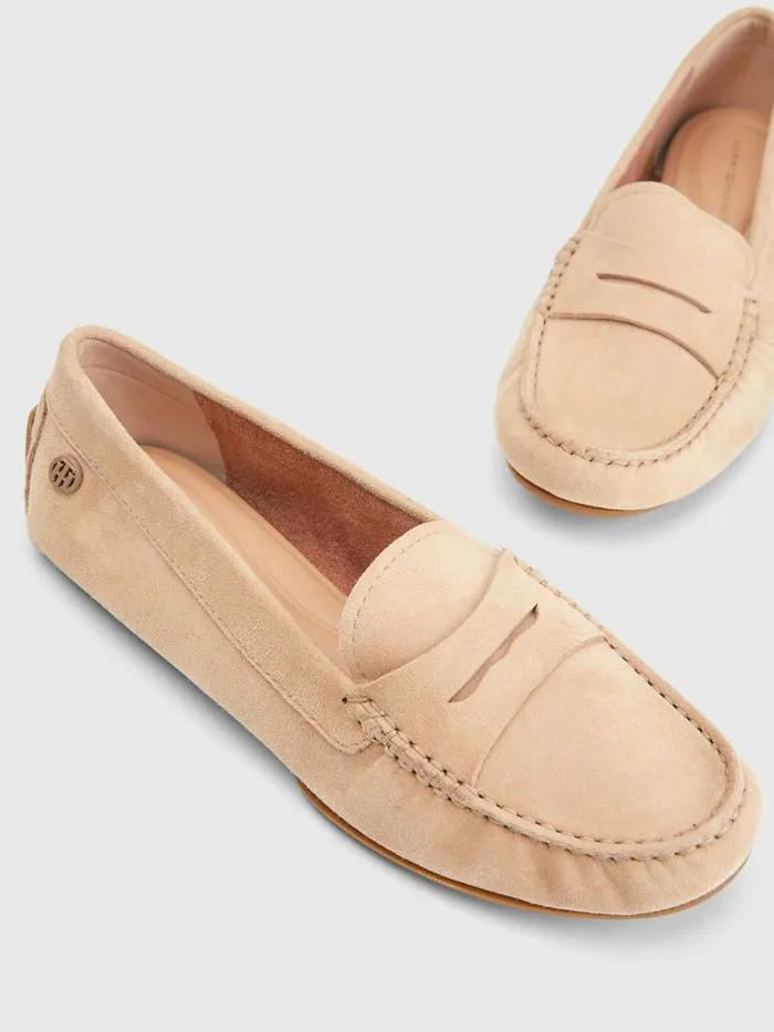 Tommy Hilfiger Essential Suede Moccasins Sandrift Womens Flat Shoes Casaul