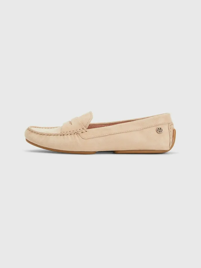Tommy Hilfiger Essential Suede Moccasins Sandrift Womens Flat Shoes Casaul