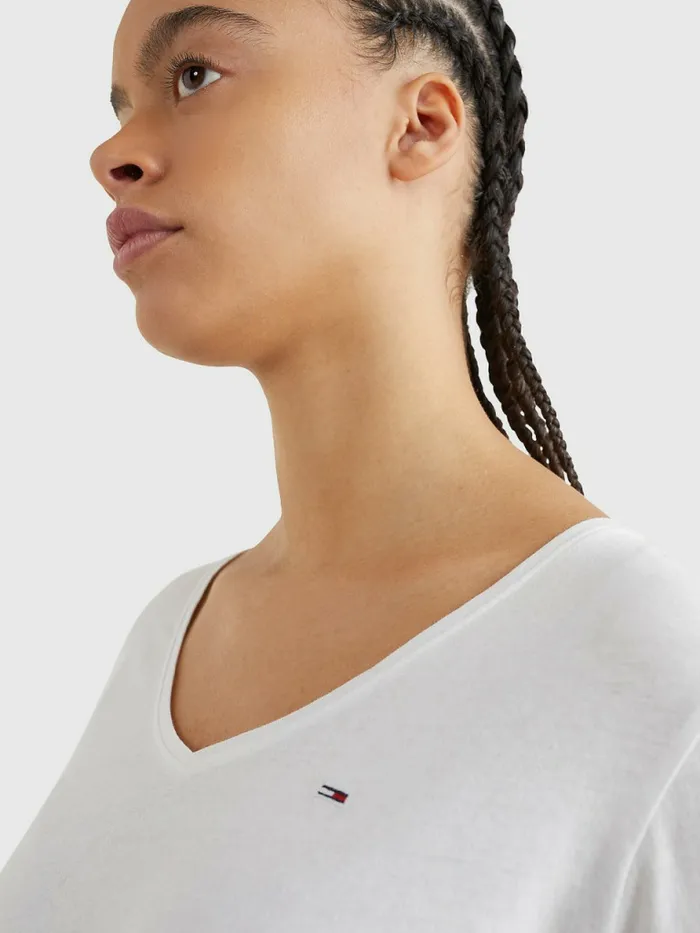 Tommy Hilfiger Essential VNeck Long Sleeve TShirt White Womens TShirts Gift 4 You