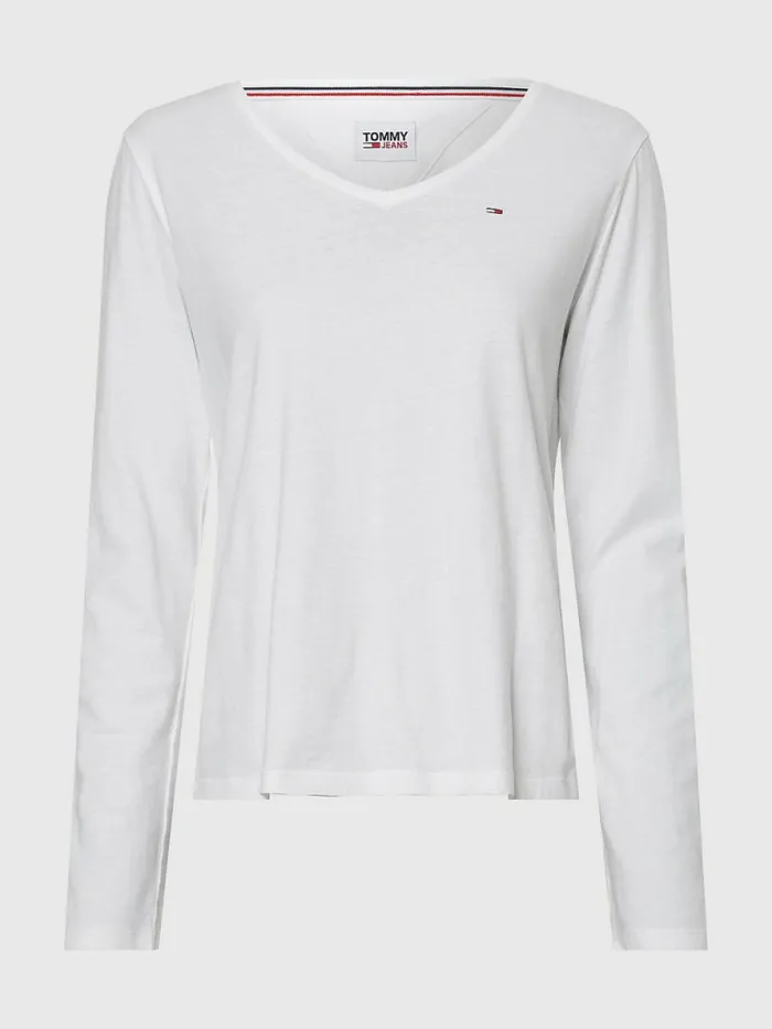 Tommy Hilfiger Essential VNeck Long Sleeve TShirt White Womens TShirts Gift 4 You