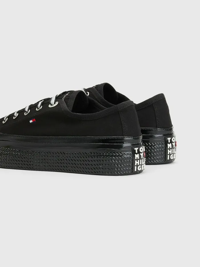 Tommy Hilfiger Essential Vulcanised Flatform Trainers Black Womens Pumps Cheap On Sale