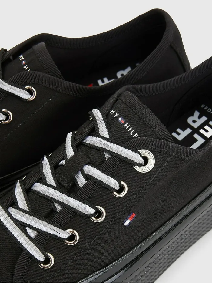 Tommy Hilfiger Essential Vulcanised Flatform Trainers Black Womens Pumps Cheap On Sale