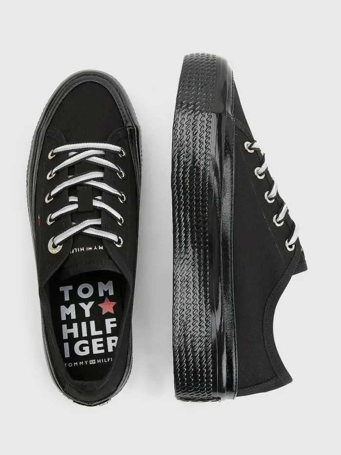 Tommy Hilfiger Essential Vulcanised Flatform Trainers Black Womens Pumps Cheap On Sale