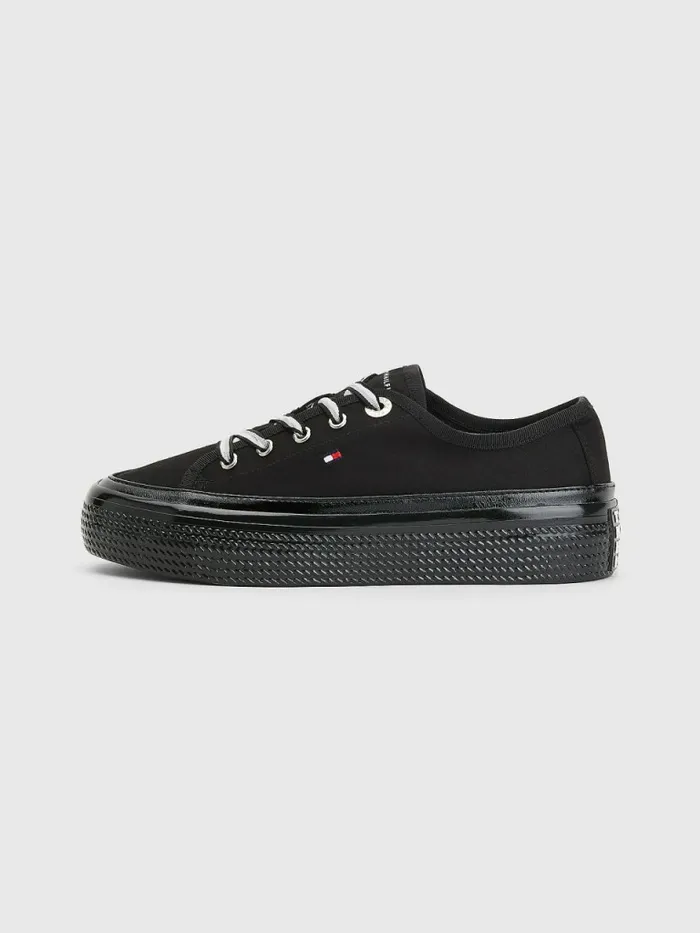 Tommy Hilfiger Essential Vulcanised Flatform Trainers Black Womens Pumps Cheap On Sale