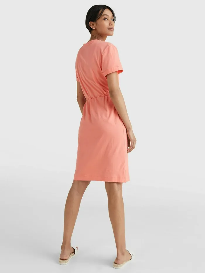 Tommy Hilfiger Essentials Logo Short Sleeve Dress Coral Blossom Womens Dresses and Jumpsuits On Sale
