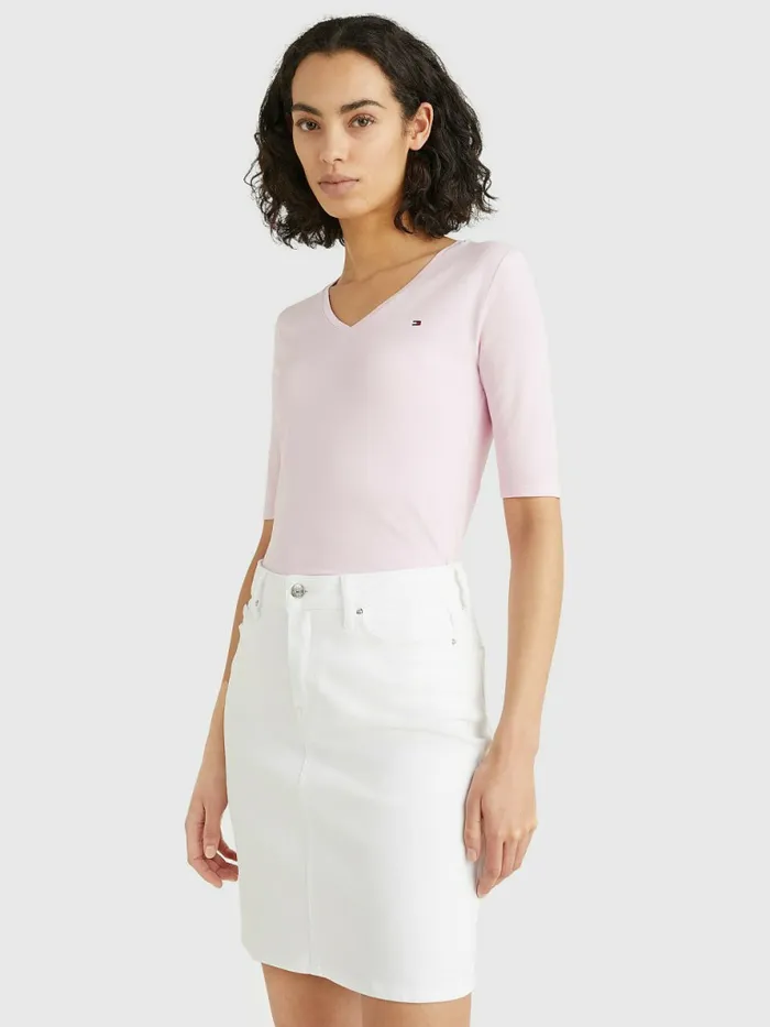 Tommy Hilfiger Essentials Slim Fit Half Sleeve TShirt Pastel Pink Womens TShirts Sale Tommy Hilfiger Essentials Slim Fit Half Sleeve TShirt Pastel Pink Womens TShirts Sale