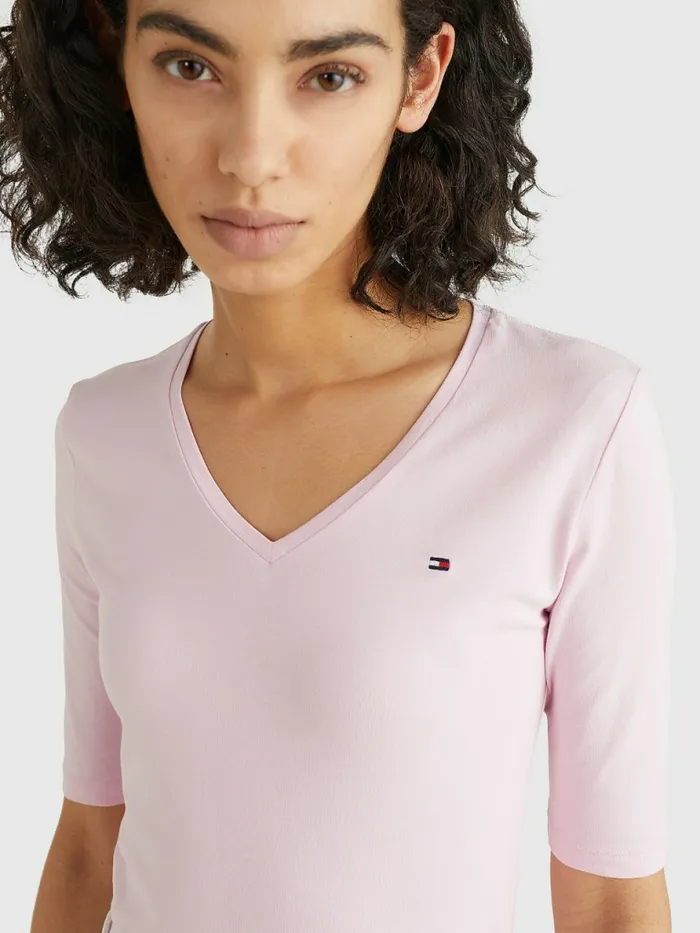 Tommy Hilfiger Essentials Slim Fit Half Sleeve TShirt Pastel Pink Womens TShirts Sale