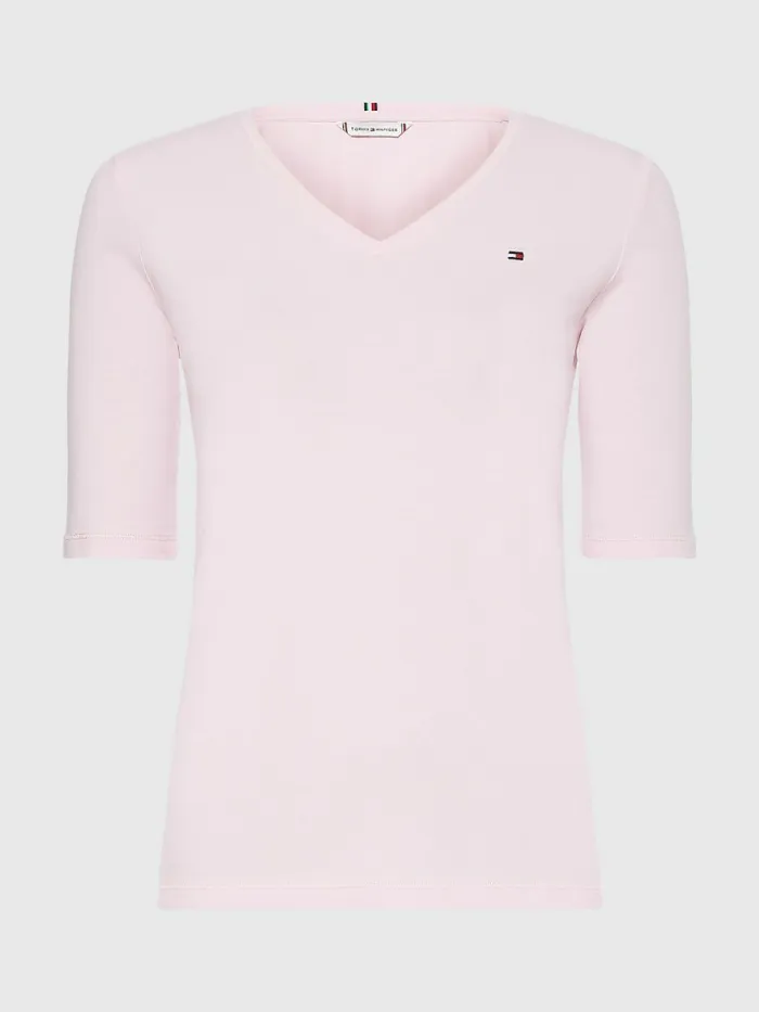 Tommy Hilfiger Essentials Slim Fit Half Sleeve TShirt Pastel Pink Womens TShirts Sale