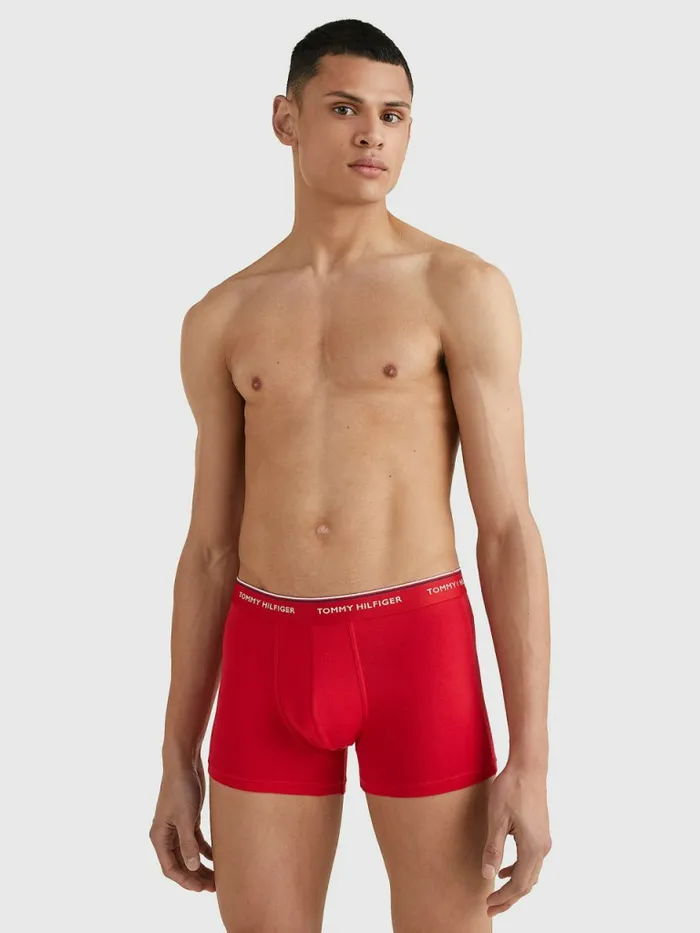 Tommy Hilfiger Exclusive 3Pack Organic Cotton Trunks WhiteTango RedPeacoat Mens Underwear Casaul
