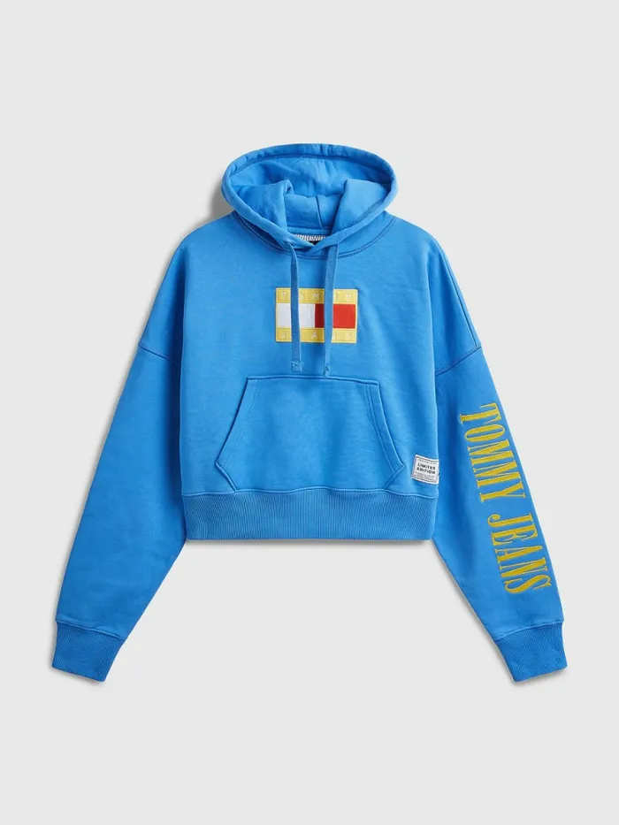 Tommy Hilfiger Exclusive Pop Drop Cropped Hoody Electric Aqua Womens Sweatshirts and Hoodies Near Me Tommy Hilfiger Exclusive Pop Drop Cropped Hoody Electric Aqua Womens Sweatshirts and Hoodies Near Me