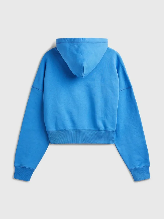 Tommy Hilfiger Exclusive Pop Drop Cropped Hoody Electric Aqua Womens Sweatshirts and Hoodies Near Me