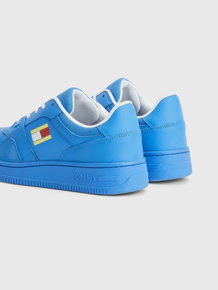 Tommy Hilfiger Exclusive Pop Drop Leather Basket Trainers Electric Aqua Womens Trainers For Sale