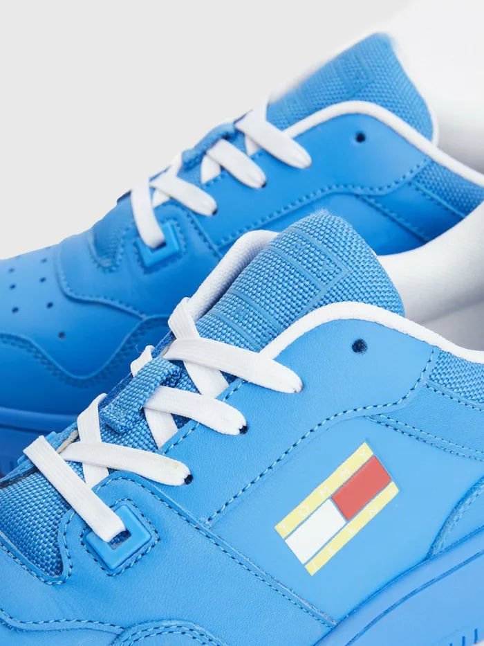 Tommy Hilfiger Exclusive Pop Drop Leather Basket Trainers Electric Aqua Womens Trainers For Sale