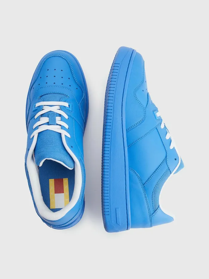 Tommy Hilfiger Exclusive Pop Drop Leather Basket Trainers Electric Aqua Womens Trainers For Sale