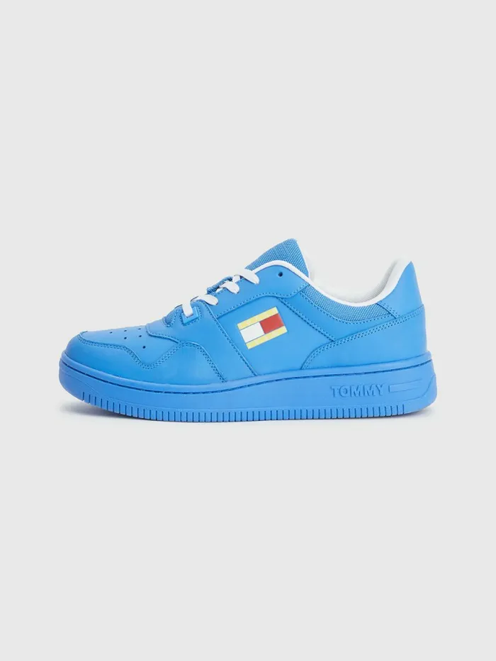 Tommy Hilfiger Exclusive Pop Drop Leather Basket Trainers Electric Aqua Womens Trainers For Sale