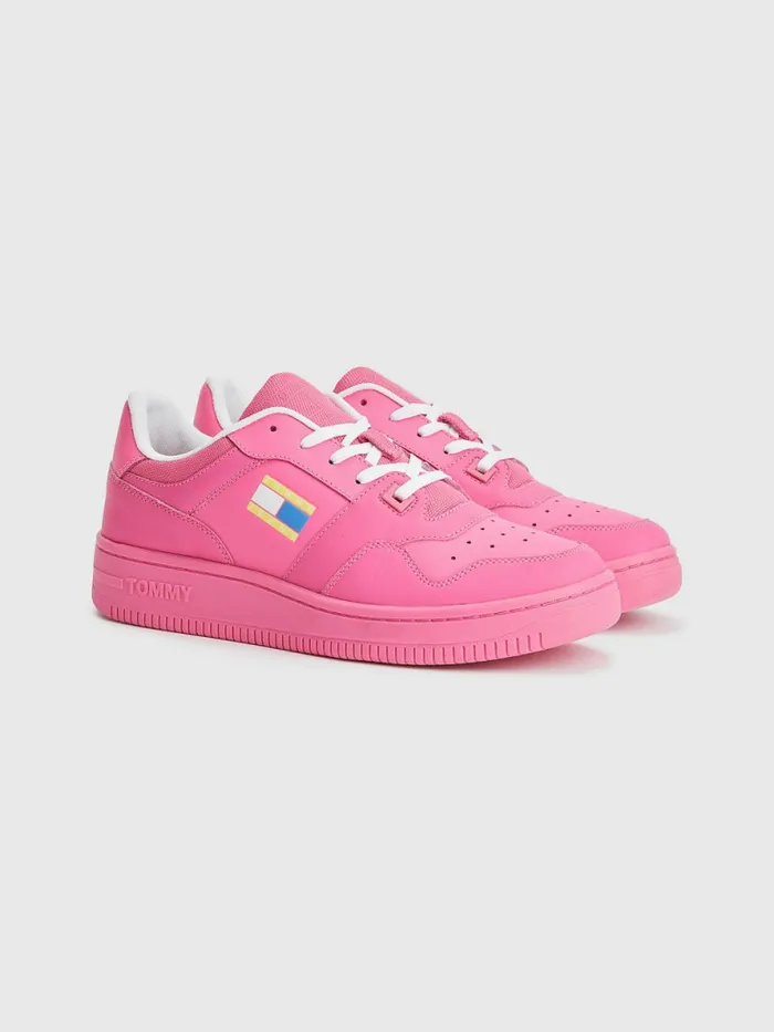 Tommy Hilfiger Exclusive Pop Drop Leather Basket Trainers Pop Pink Womens Flat Shoes Online Tommy Hilfiger Exclusive Pop Drop Leather Basket Trainers Pop Pink Womens Flat Shoes Online