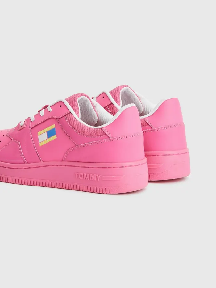 Tommy Hilfiger Exclusive Pop Drop Leather Basket Trainers Pop Pink Womens Flat Shoes Online