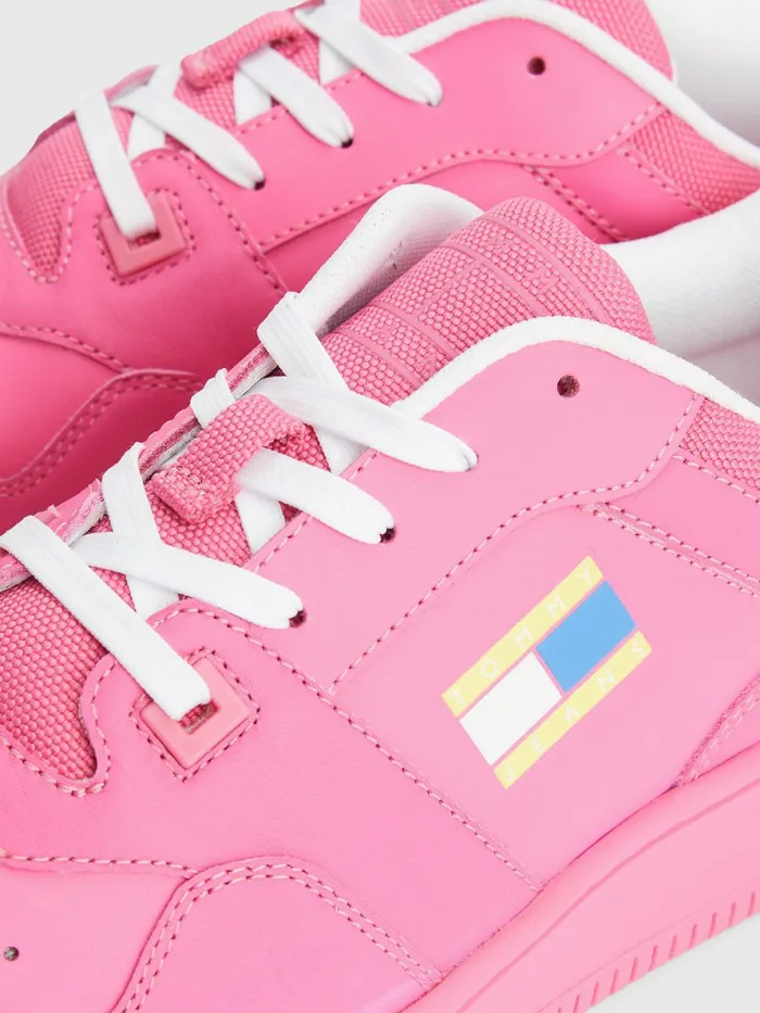 Tommy Hilfiger Exclusive Pop Drop Leather Basket Trainers Pop Pink Womens Flat Shoes Online