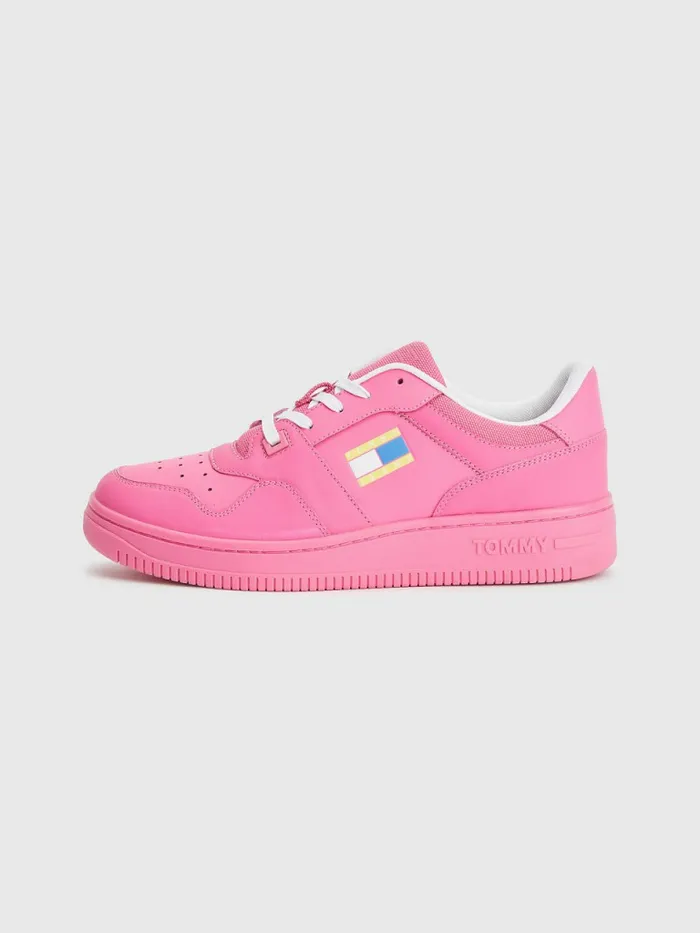 Tommy Hilfiger Exclusive Pop Drop Leather Basket Trainers Pop Pink Womens Flat Shoes Online