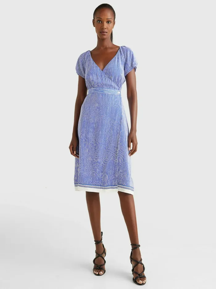 Tommy Hilfiger Exclusive Stripe Midi Wrap Dress Handpainted Ithaca StpVerona Blue Womens Dresses and Jumpsuits Gift 4 You