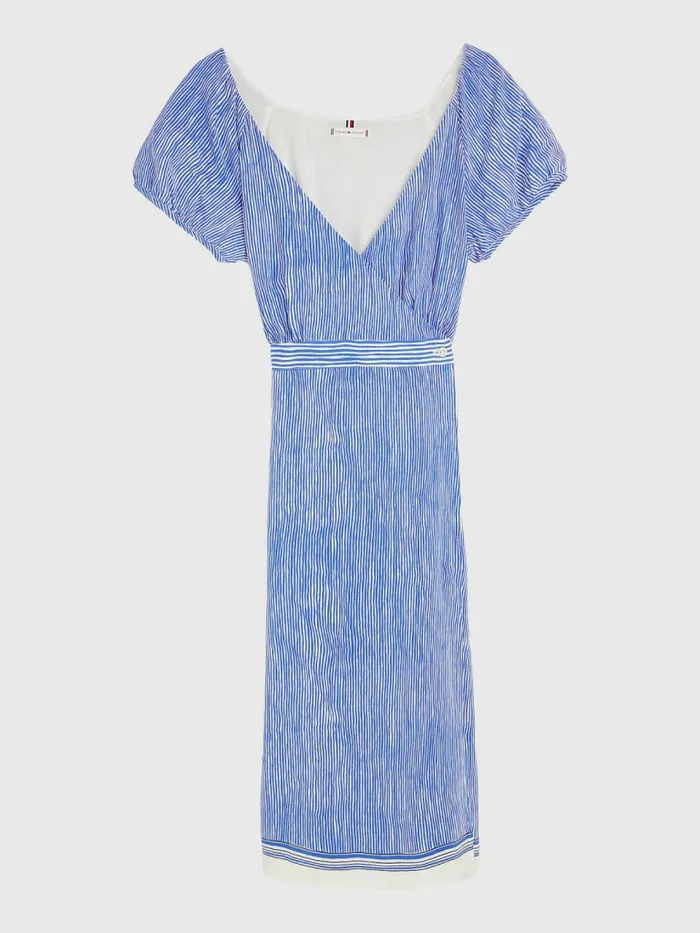 Tommy Hilfiger Exclusive Stripe Midi Wrap Dress Handpainted Ithaca StpVerona Blue Womens Dresses and Jumpsuits Gift 4 You