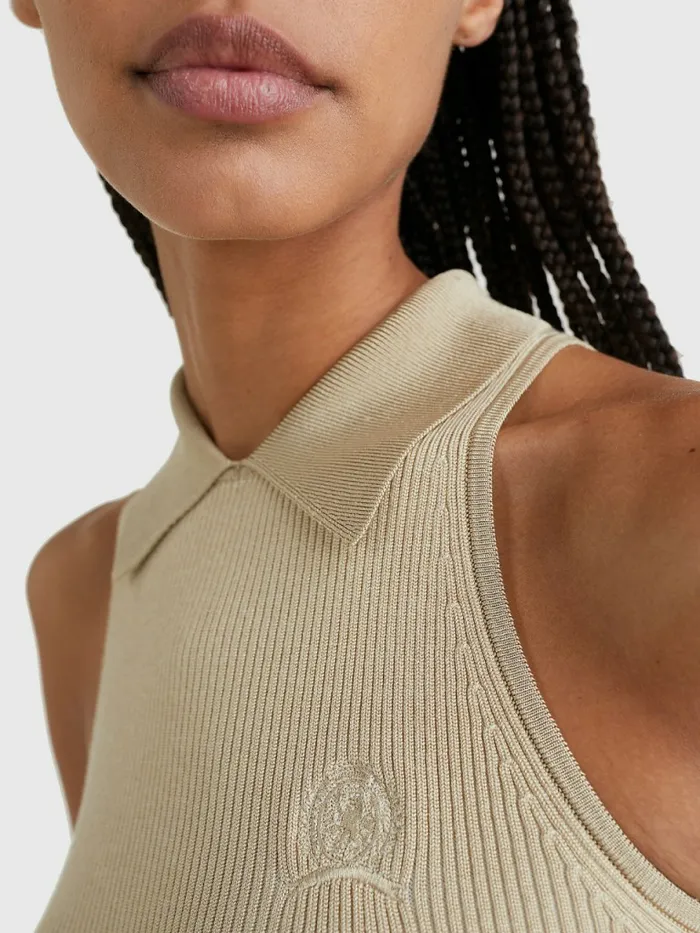 Tommy Hilfiger Extra Slim Fit Sleeveless Crest Polo Desert Womens Polo Shirts Gift for Friend