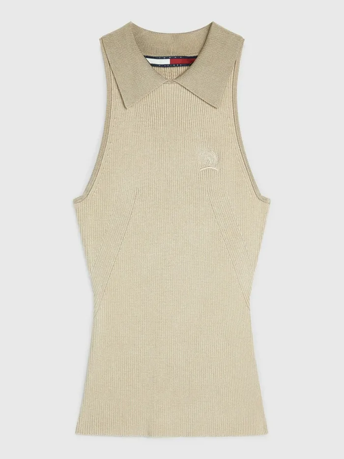 Tommy Hilfiger Extra Slim Fit Sleeveless Crest Polo Desert Womens Polo Shirts Gift for Friend
