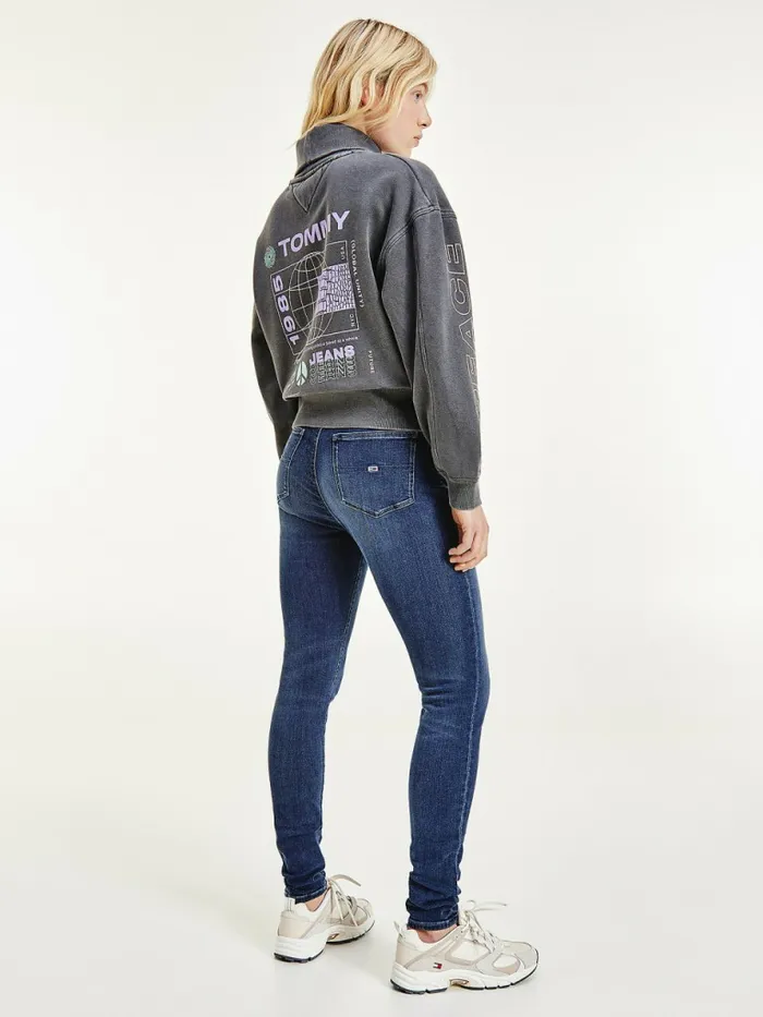 Tommy Hilfiger Faded Boxy Turtleneck Sweatshirt Black Womens Sweatshirts and Hoodies Online