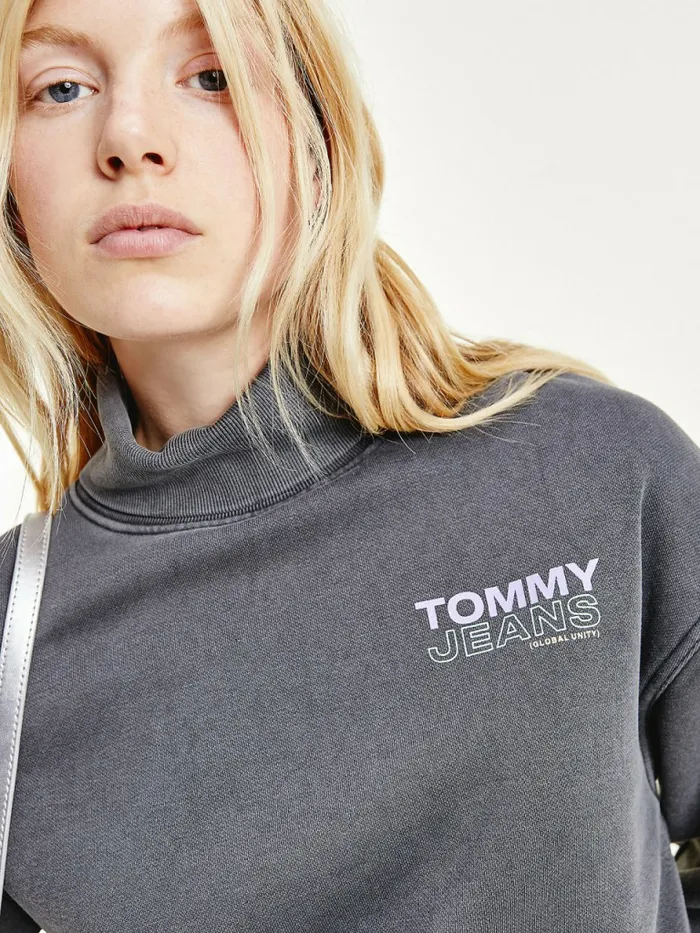 Tommy Hilfiger Faded Boxy Turtleneck Sweatshirt Black Womens Sweatshirts and Hoodies Online