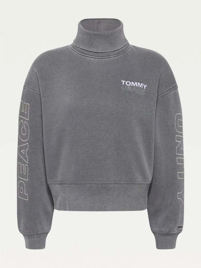 Tommy Hilfiger Faded Boxy Turtleneck Sweatshirt Black Womens Sweatshirts and Hoodies Online