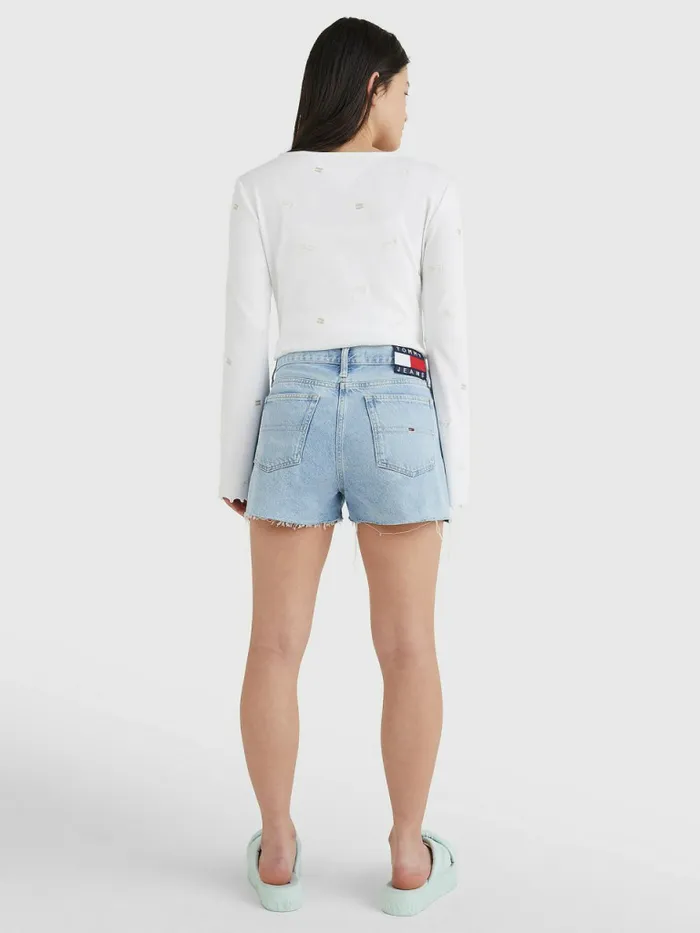 Tommy Hilfiger Faded Raw Hem Denim Hotpants Denim Light Womens Shorts Gift Ideas