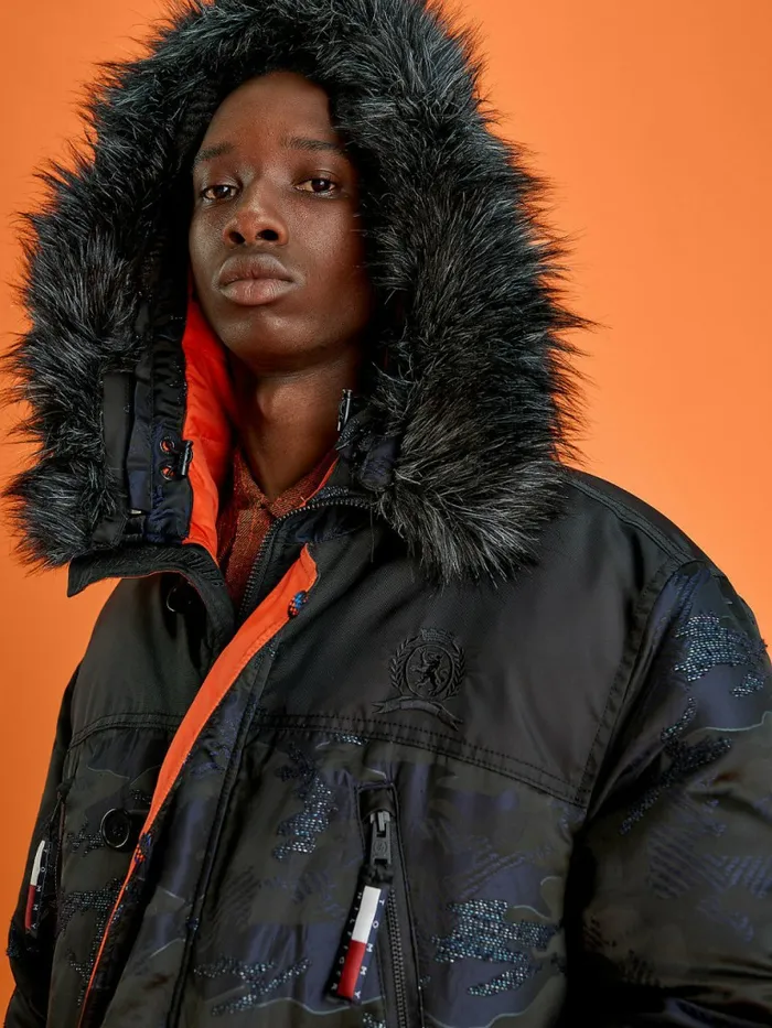 Tommy Hilfiger Faux Down Mountain Parka Desert SkyMulti Mens Coats and Jackets For Sale