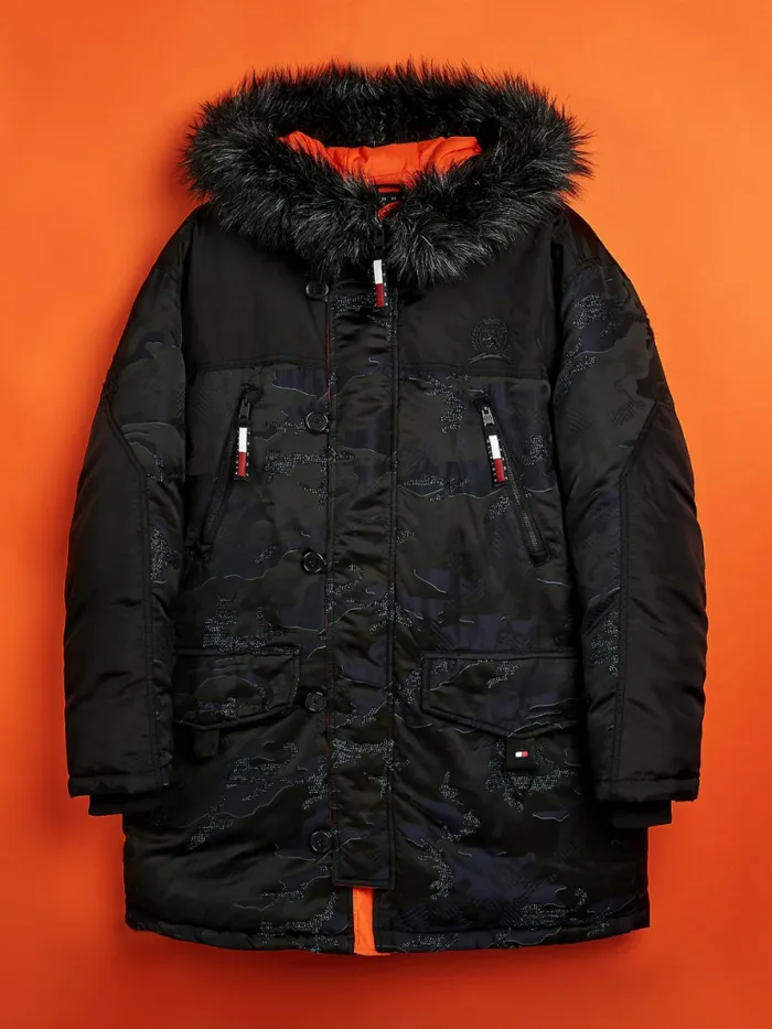 Tommy Hilfiger Faux Down Mountain Parka Desert SkyMulti Mens Coats and Jackets For Sale