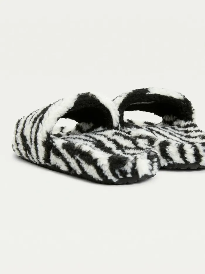 Tommy Hilfiger Faux Fur Zebra Slides Black Womens Sandals Gift Ideas