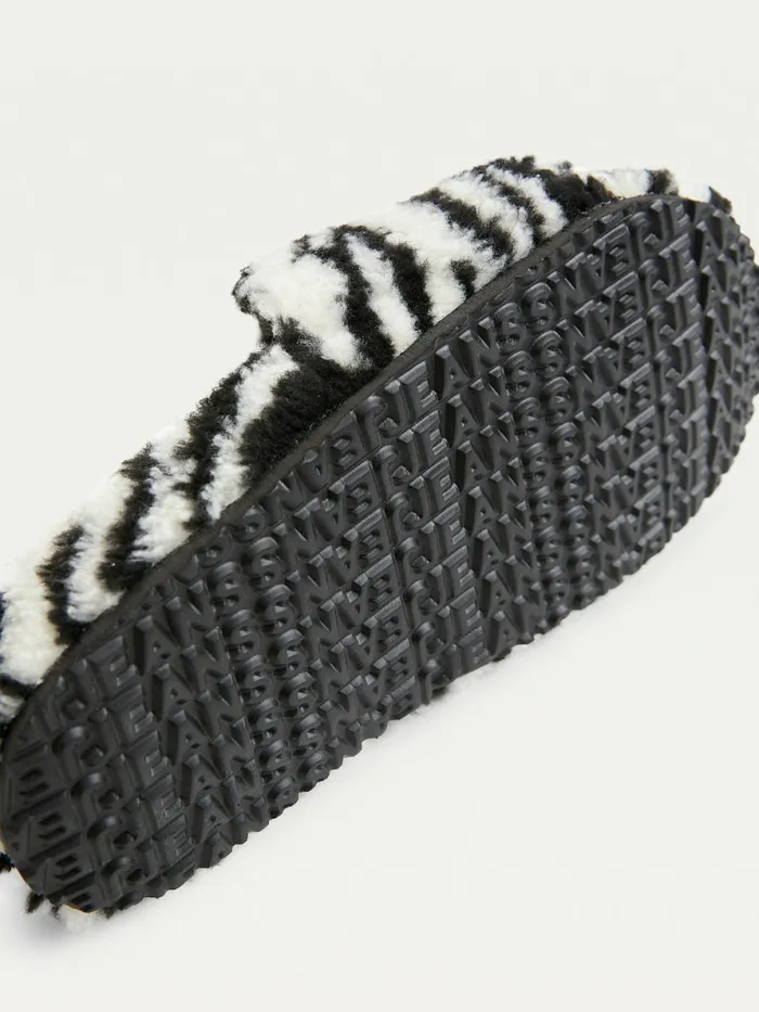 Tommy Hilfiger Faux Fur Zebra Slides Black Womens Sandals Gift Ideas