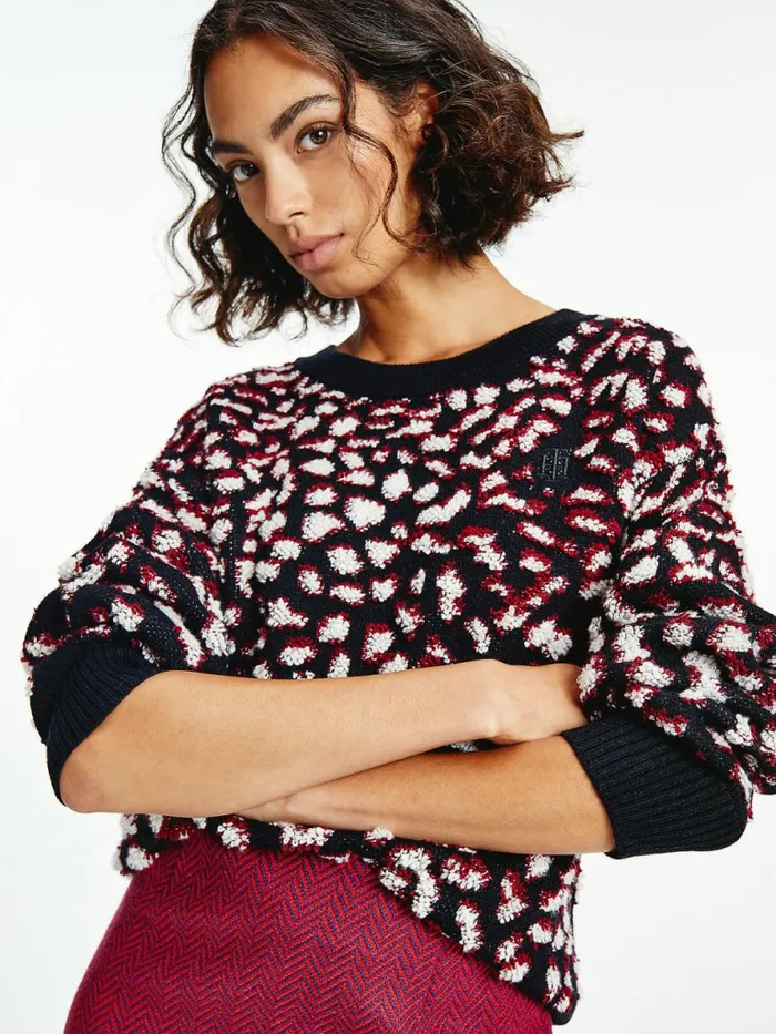 Tommy Hilfiger Feather Jacquard Oversized Monogram Jumper Animal All Over Womens Knitwear Online