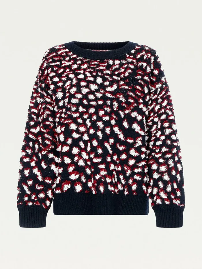 Tommy Hilfiger Feather Jacquard Oversized Monogram Jumper Animal All Over Womens Knitwear Online