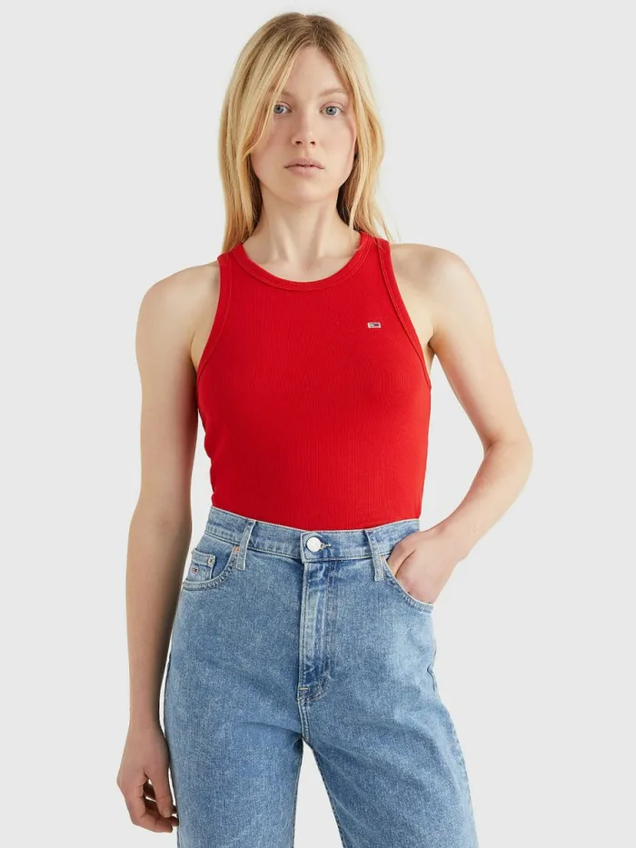 Tommy Hilfiger Feminine Ribbed Tank Top Deep Crimson Womens TShirts For Sale