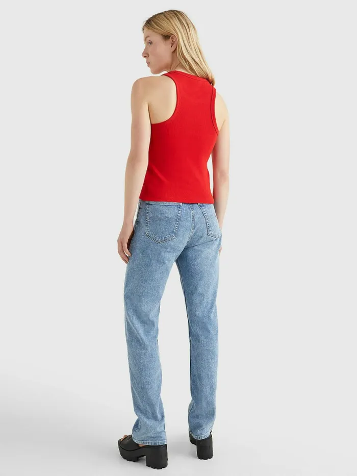 Tommy Hilfiger Feminine Ribbed Tank Top Deep Crimson Womens TShirts For Sale
