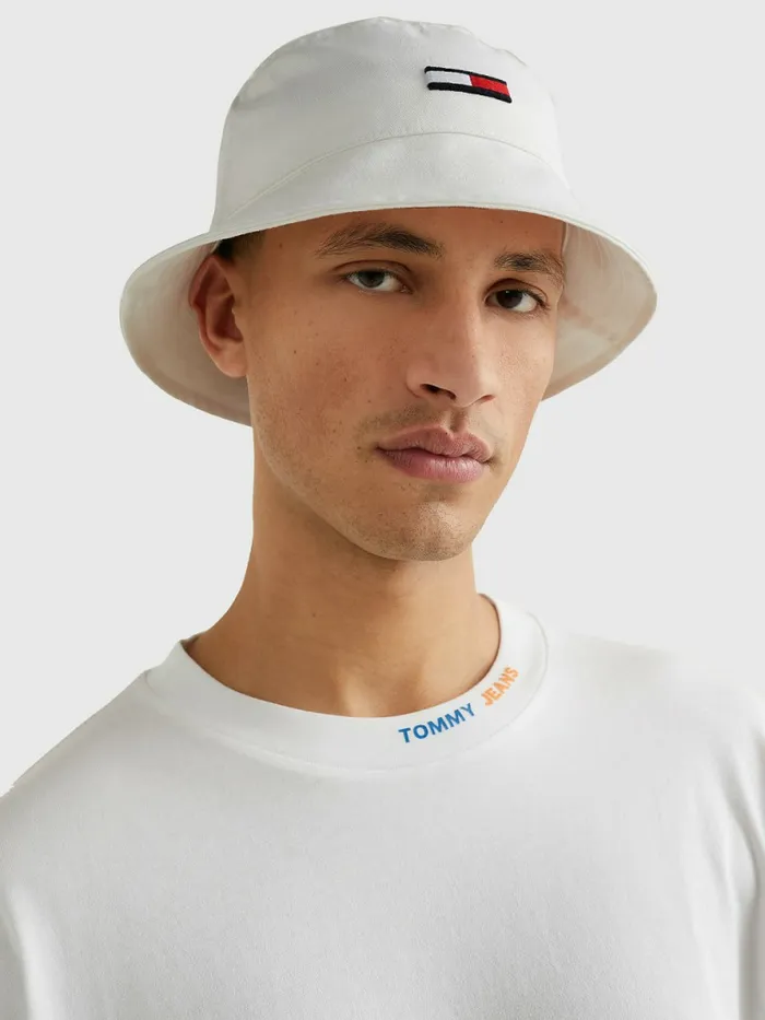 Tommy Hilfiger Flag Bucket Hat Ancient White Mens Hats and Scarves Gift for Friend