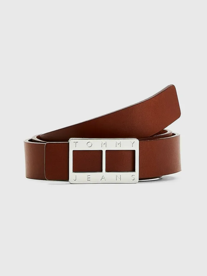 Tommy Hilfiger Flag Buckle Leather Belt Natural Cognac Womens Belts For Sale