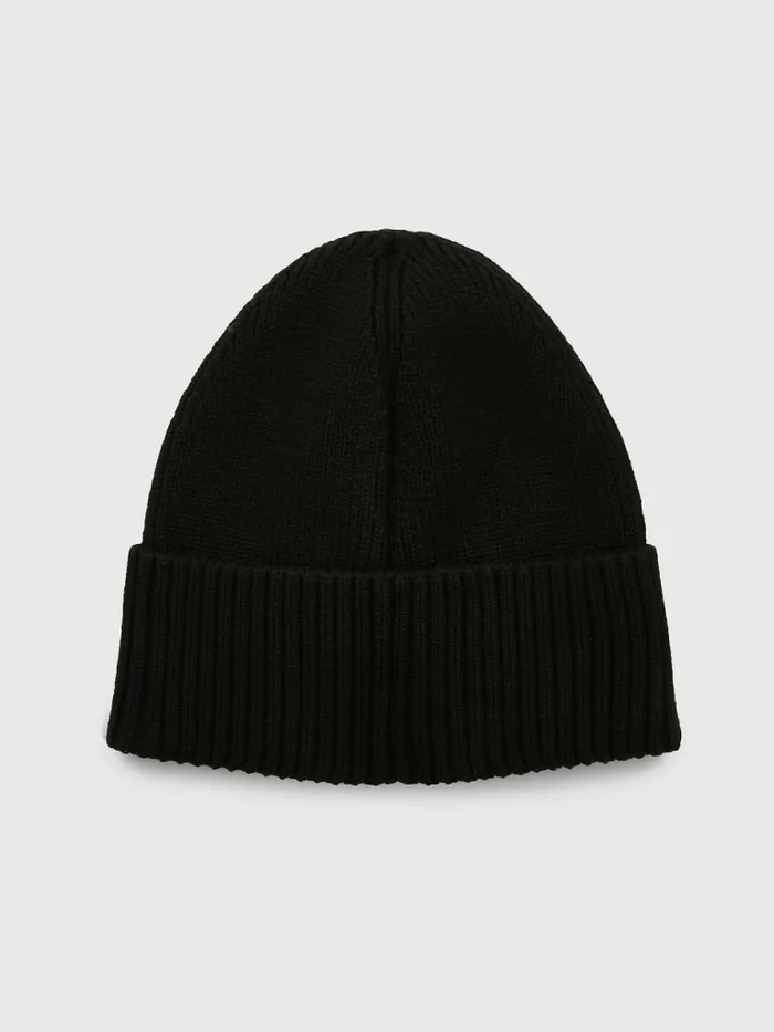 Tommy Hilfiger Flag Embroidery Beanie Black Womens Hats and Scarves Fashion