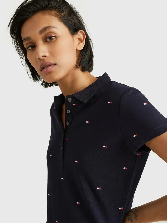 Tommy Hilfiger Flag Embroidery Polo Dress Mini Flag All Over EmbNavy Womens Dresses and Jumpsuits Near Me
