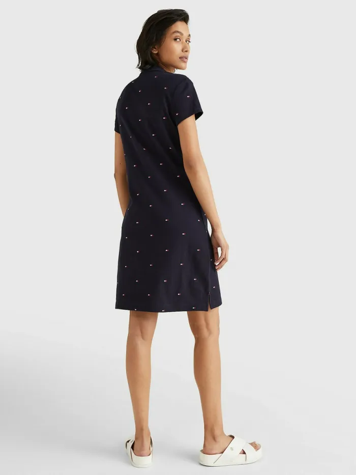 Tommy Hilfiger Flag Embroidery Polo Dress Mini Flag All Over EmbNavy Womens Dresses and Jumpsuits Near Me