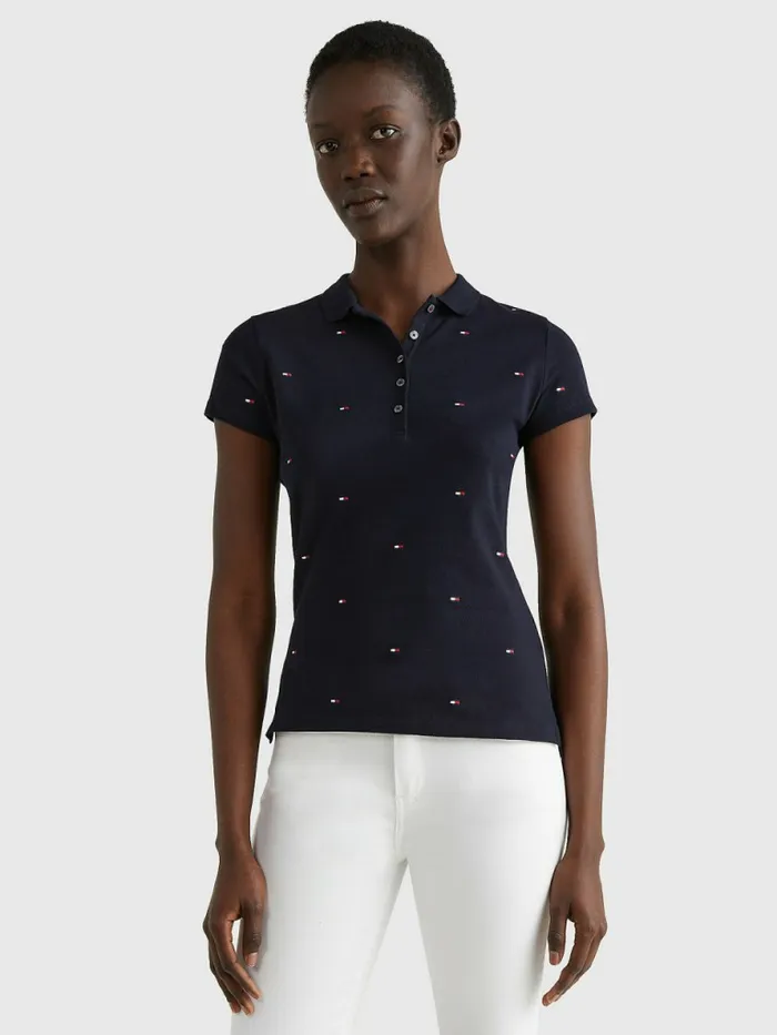 Tommy Hilfiger Flag Embroidery Slim Fit Polo Mini Flag All Over EmbrNavy Womens Polo Shirts Cheap On Sale Tommy Hilfiger Flag Embroidery Slim Fit Polo Mini Flag All Over EmbrNavy Womens Polo Shirts Cheap On Sale