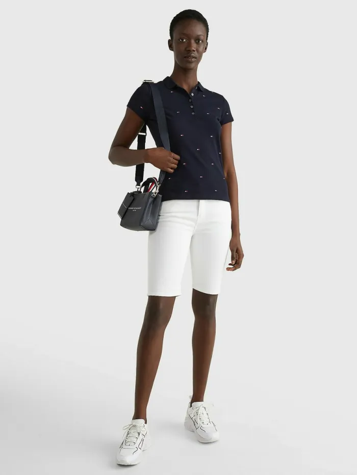 Tommy Hilfiger Flag Embroidery Slim Fit Polo Mini Flag All Over EmbrNavy Womens Polo Shirts Cheap On Sale